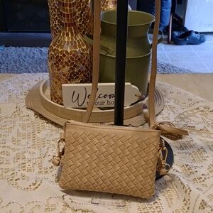 Charming Charlie Tan Woven Crossbody Bag